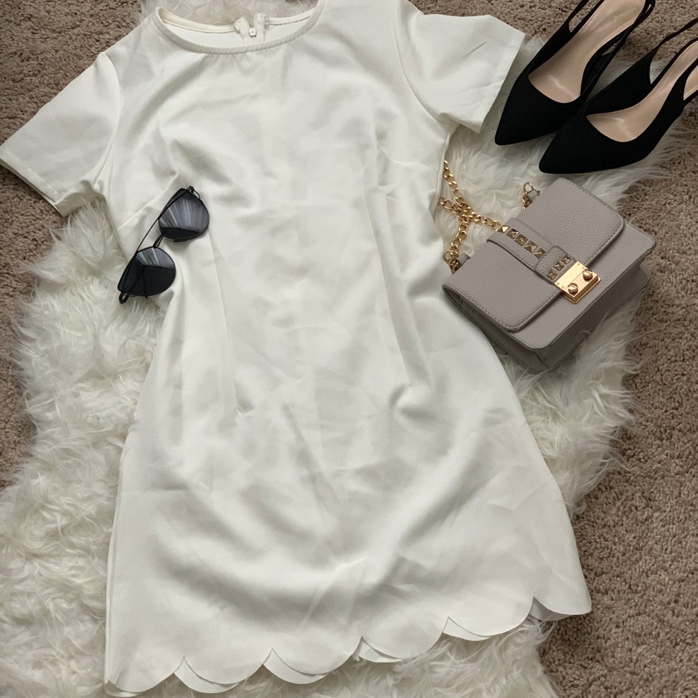 - SAVE White scalloped hem Summer dress size S